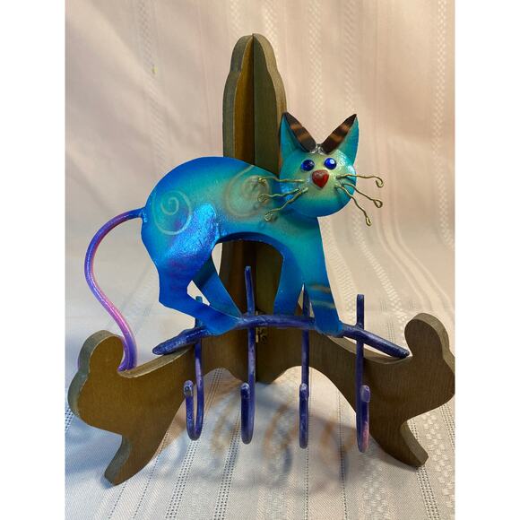 Meow Meow Whimsical Cat Key Holder Rack 4 Hooks All metal bright colors EUC - Picture 5 of 13